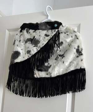 Lucky & Blessed Cow Print Faux Fur Fringe Wrap Skirt